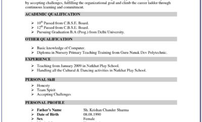 Indian Teacher Resume Format Download