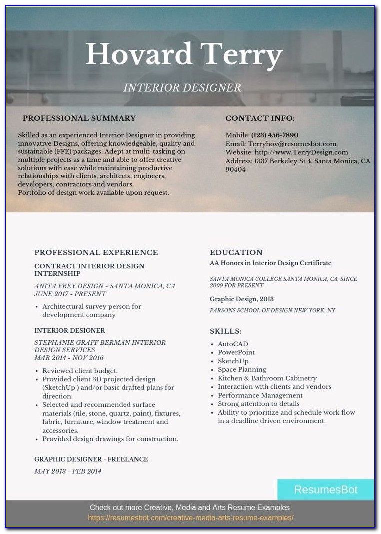 Interior Designer Resume Format Pdf