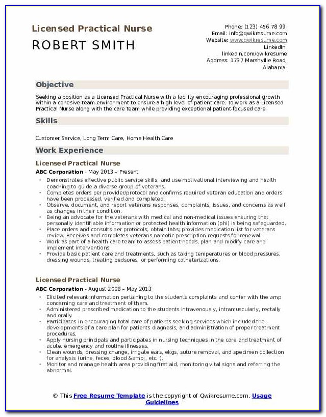Licensed Practical Nurse Resume Format