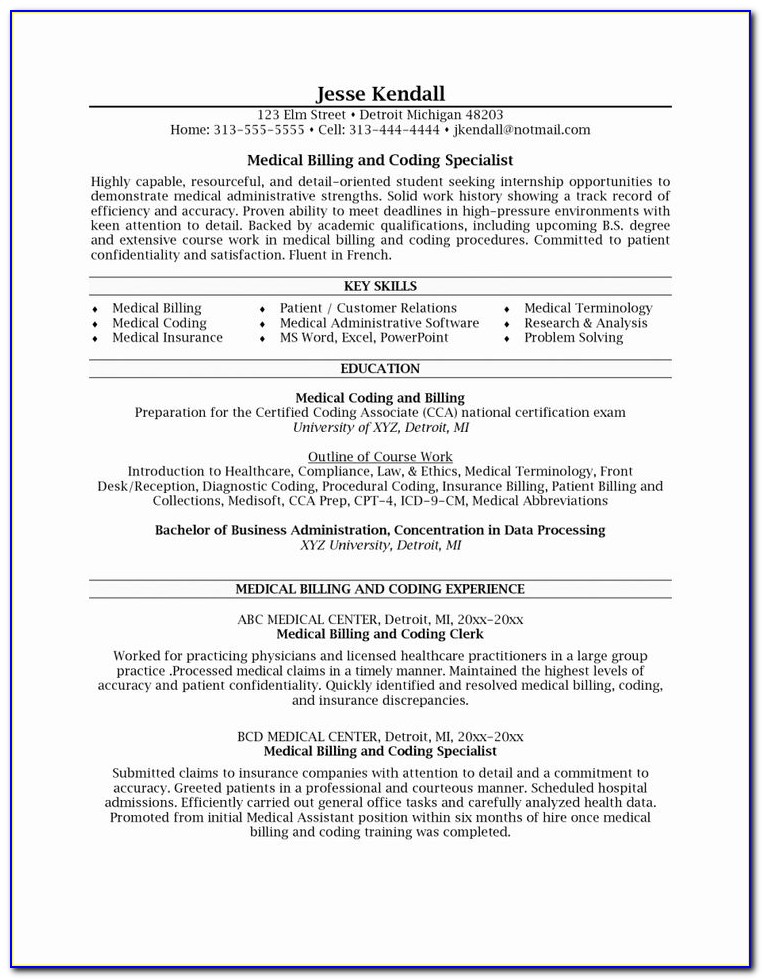 Medical Billing And Coding Specialist Resume Sample
