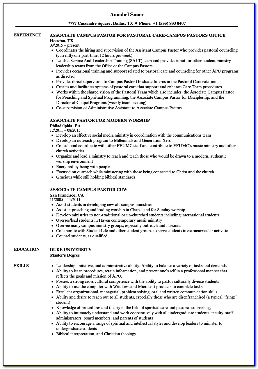 Ministry Resume Format