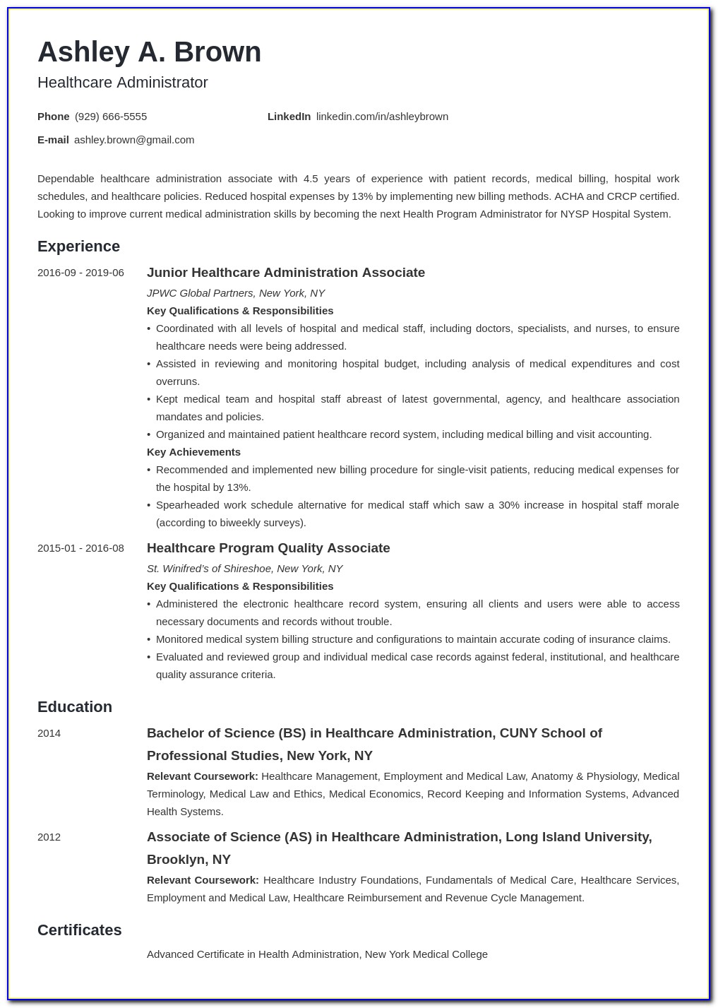 Professional Healthcare Resume Examples
