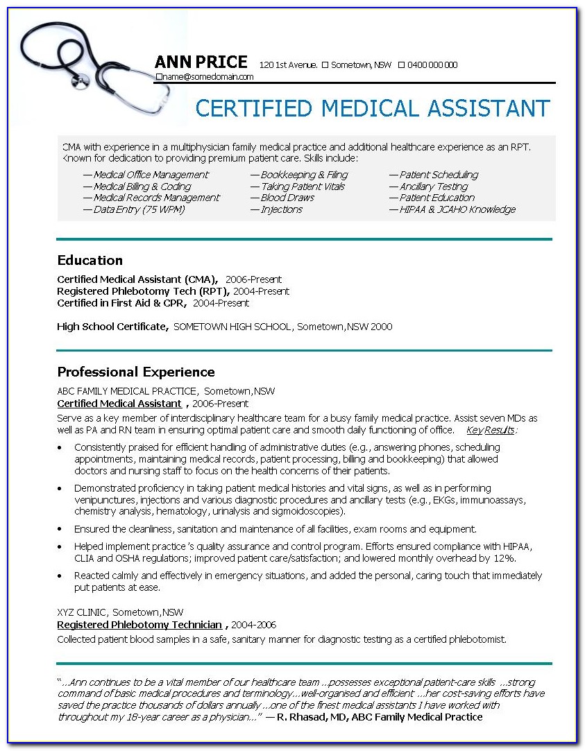 Professional Resume Examples For Medical Assistant