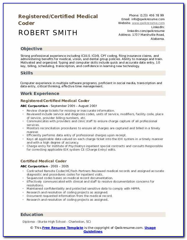 Professional Resume For Medical Billing And Coding