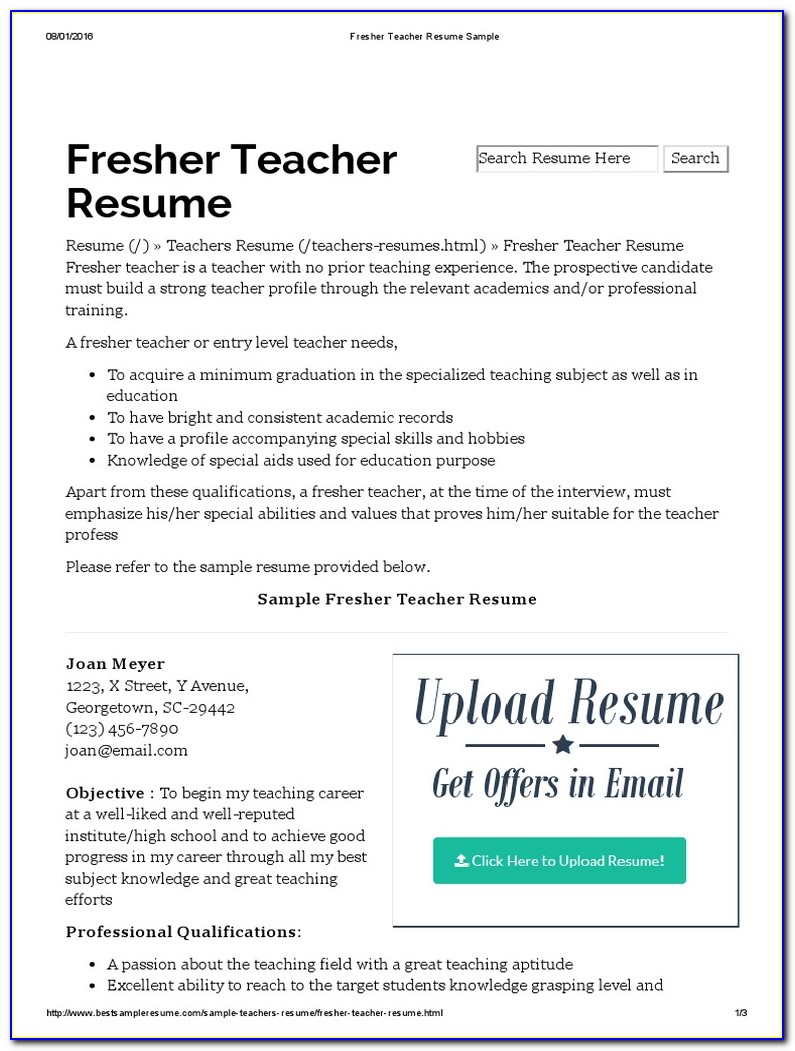 Ready Made Resume For Teachers