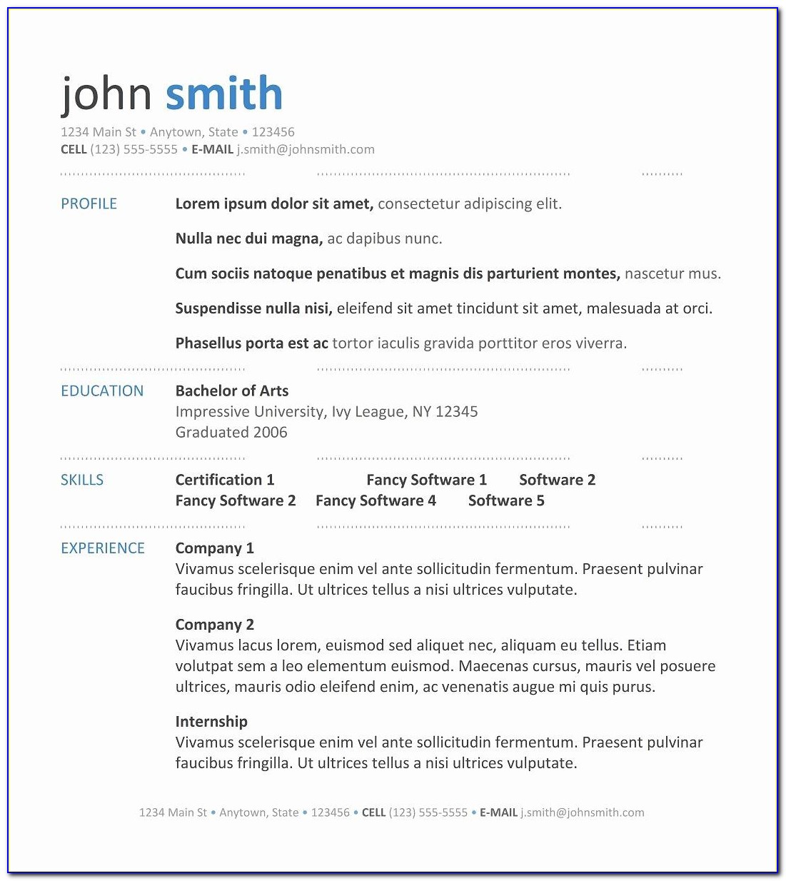 Ready Made Resume Format Free Download