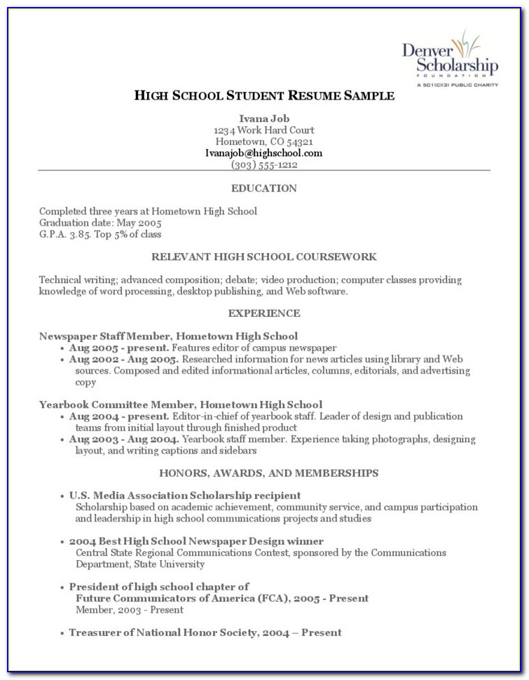 Resume Builder For High School Students Free