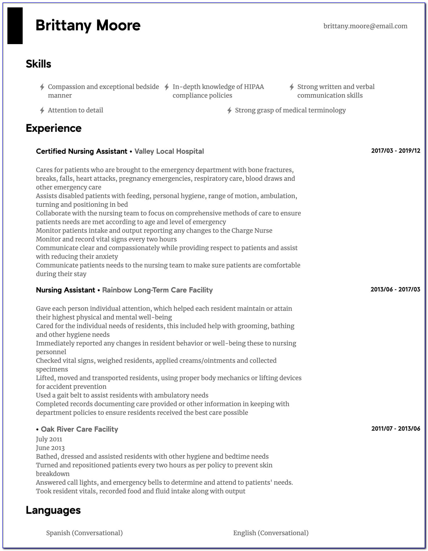 Resume Examples For Nursing Assistant