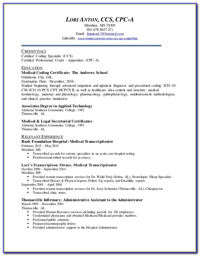 Resume For Medical Billing And Coding Position
