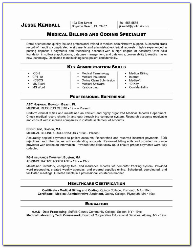 Resume For Medical Billing And Collections