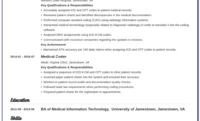 Resume For Medical Coder And Biller