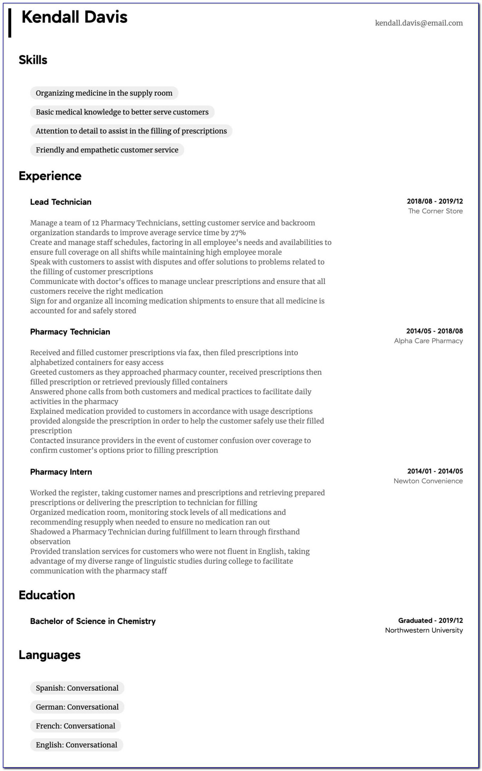 Resume For Pharmacy Technician In Hospital
