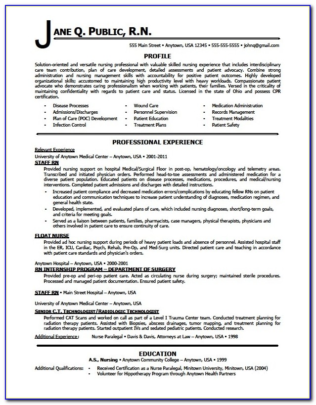 Resume For Registered Nurse Position