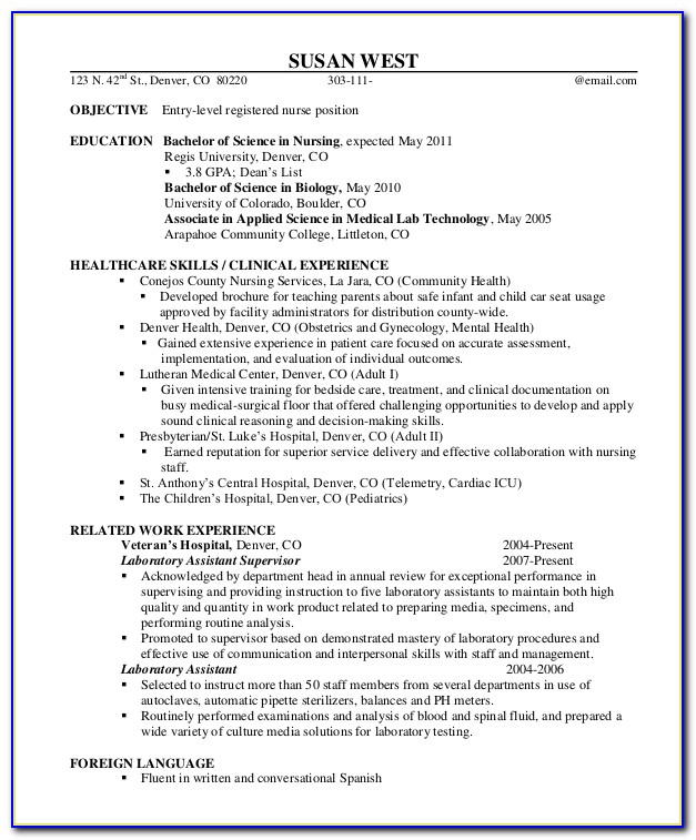 Resume For Registered Nurse With 1 Year Experience