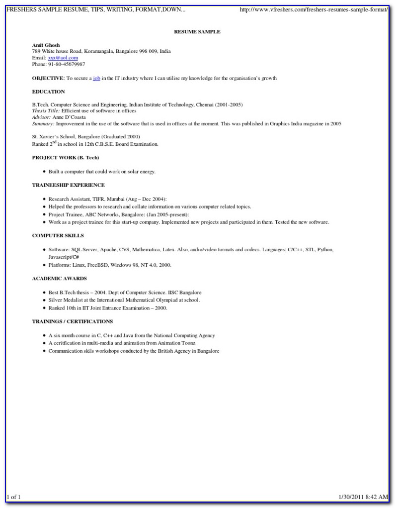 Resume Format For Executive Assistant In India