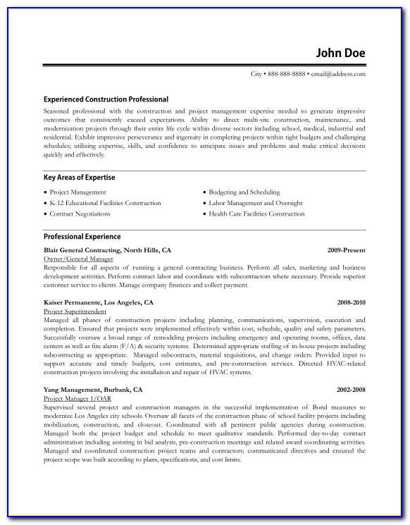 Resume Format For Experienced Person Free Download