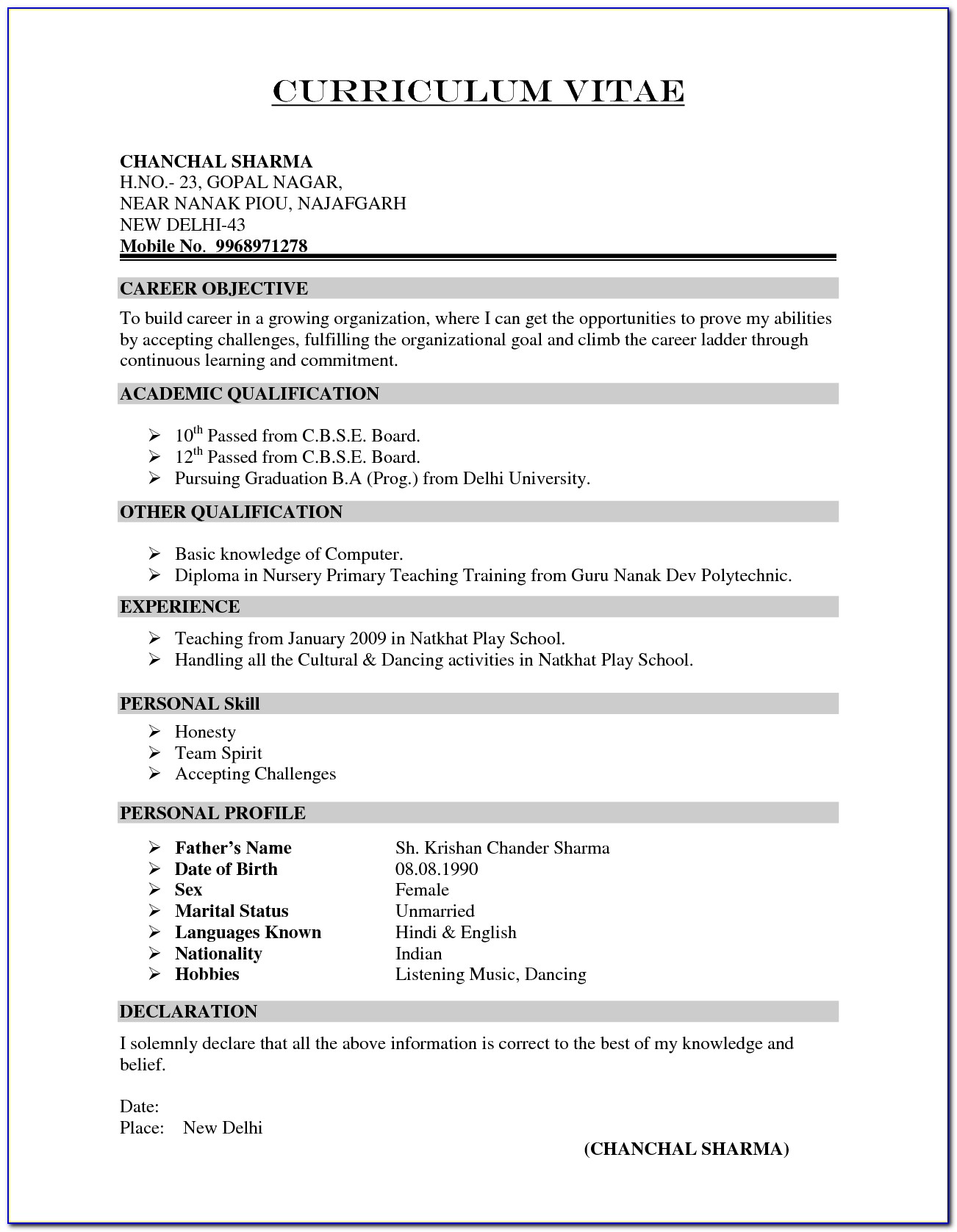 Resume Format For Nurses Abroad