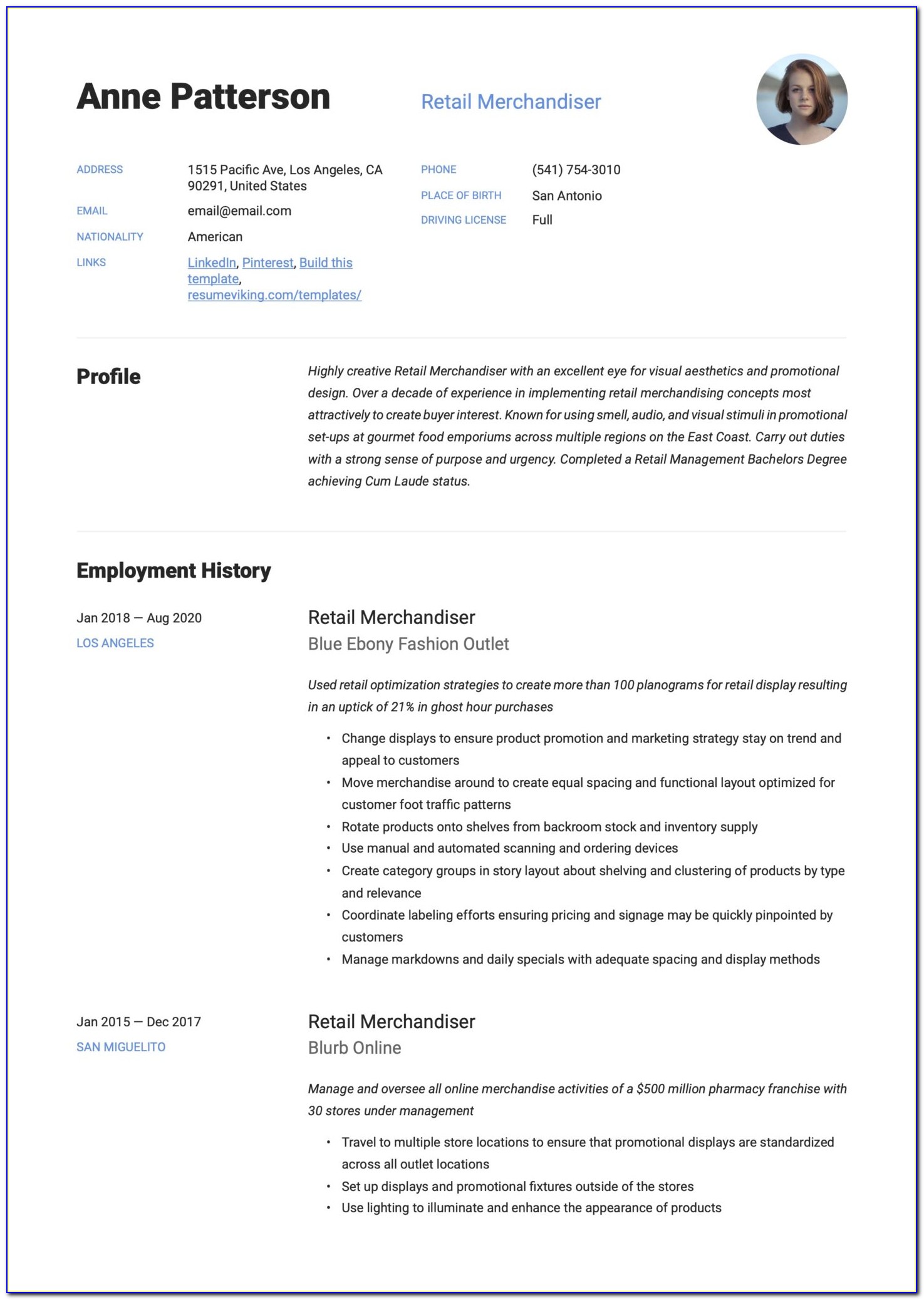 Resume Outlines Free