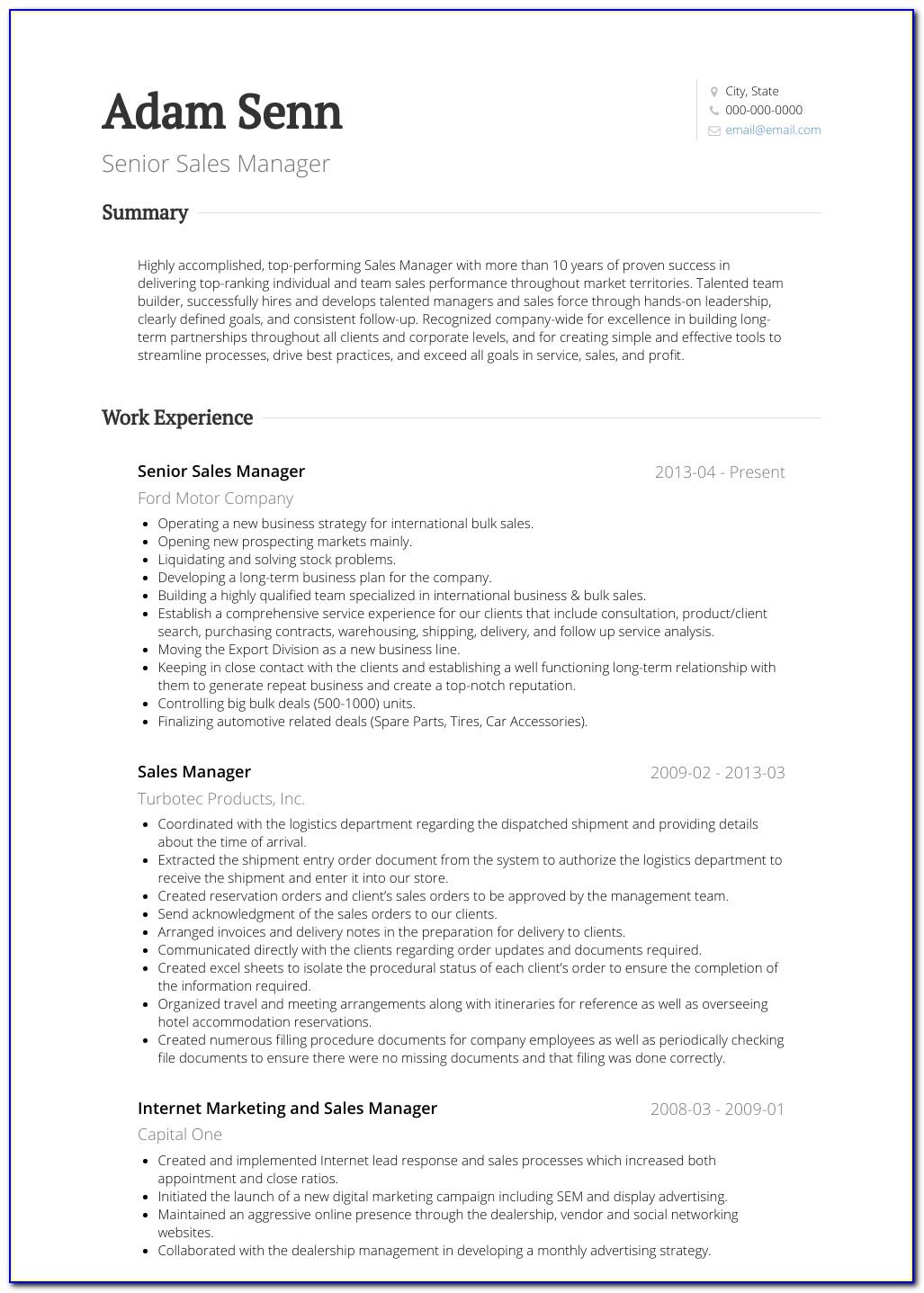 Resume Sales Manager Job Duties