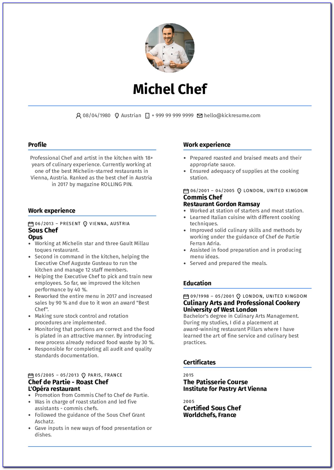 Resume Sample For Chef Cook