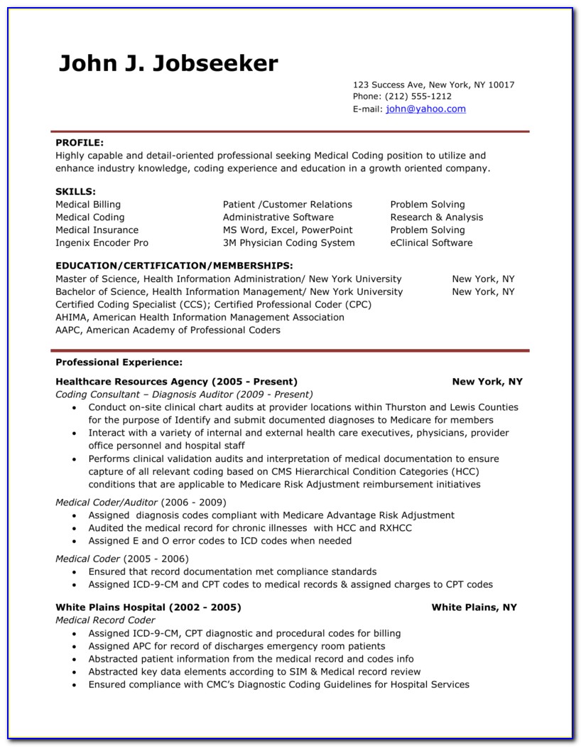 Resume Sample Medical Billing Specialist