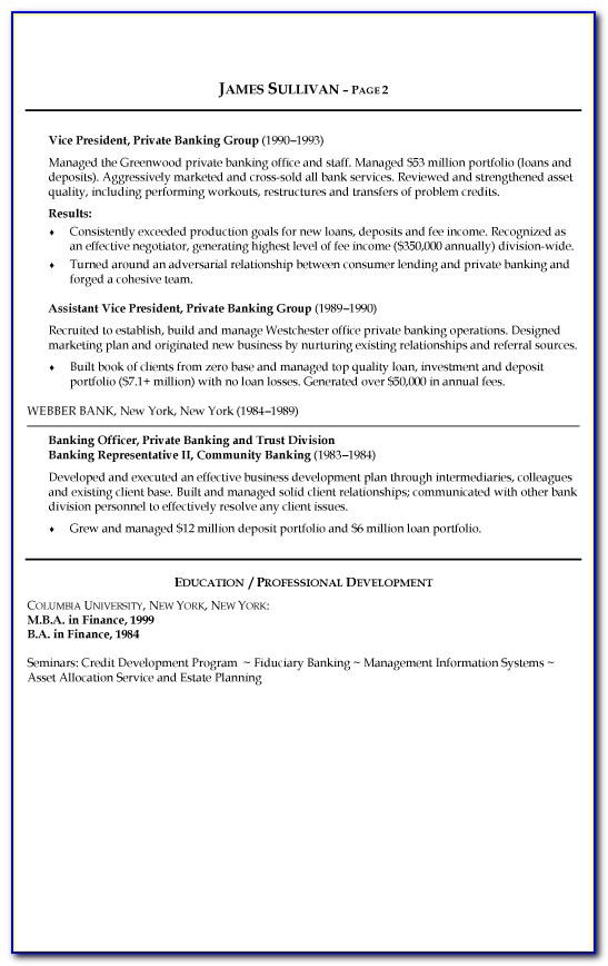Resume Samples For Banking Professionals