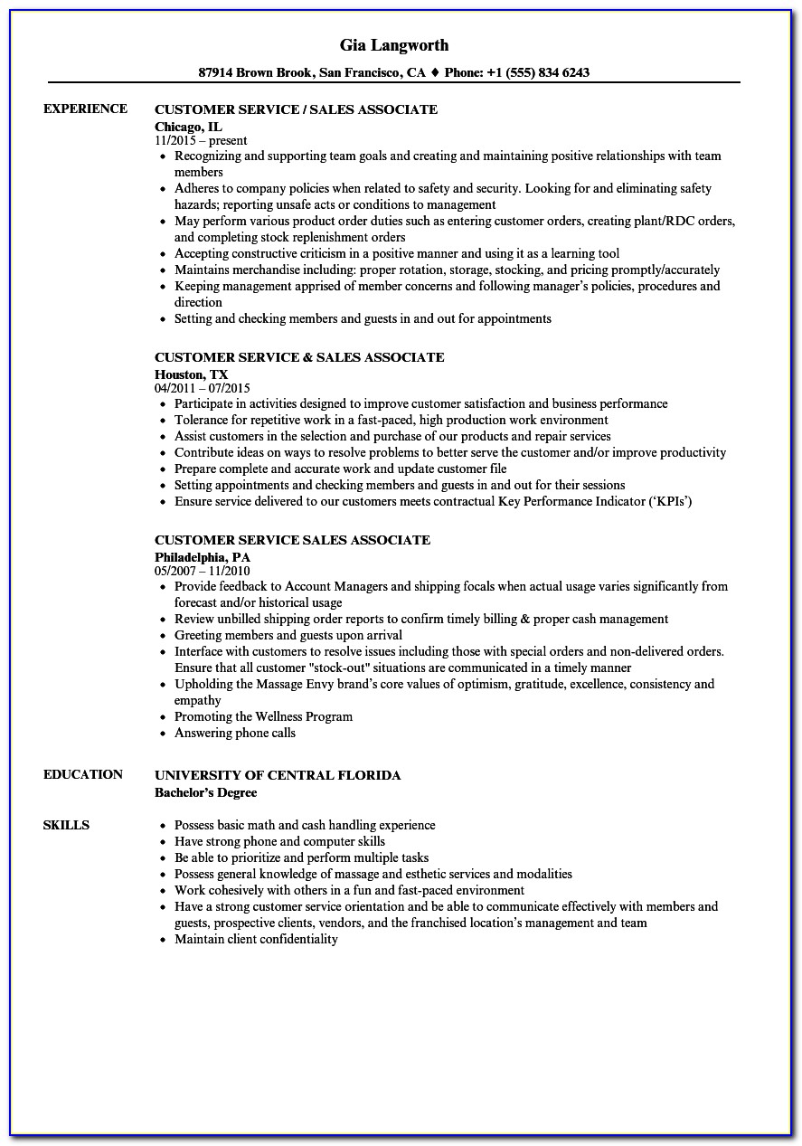 Resume Samples For Customer Service Executive