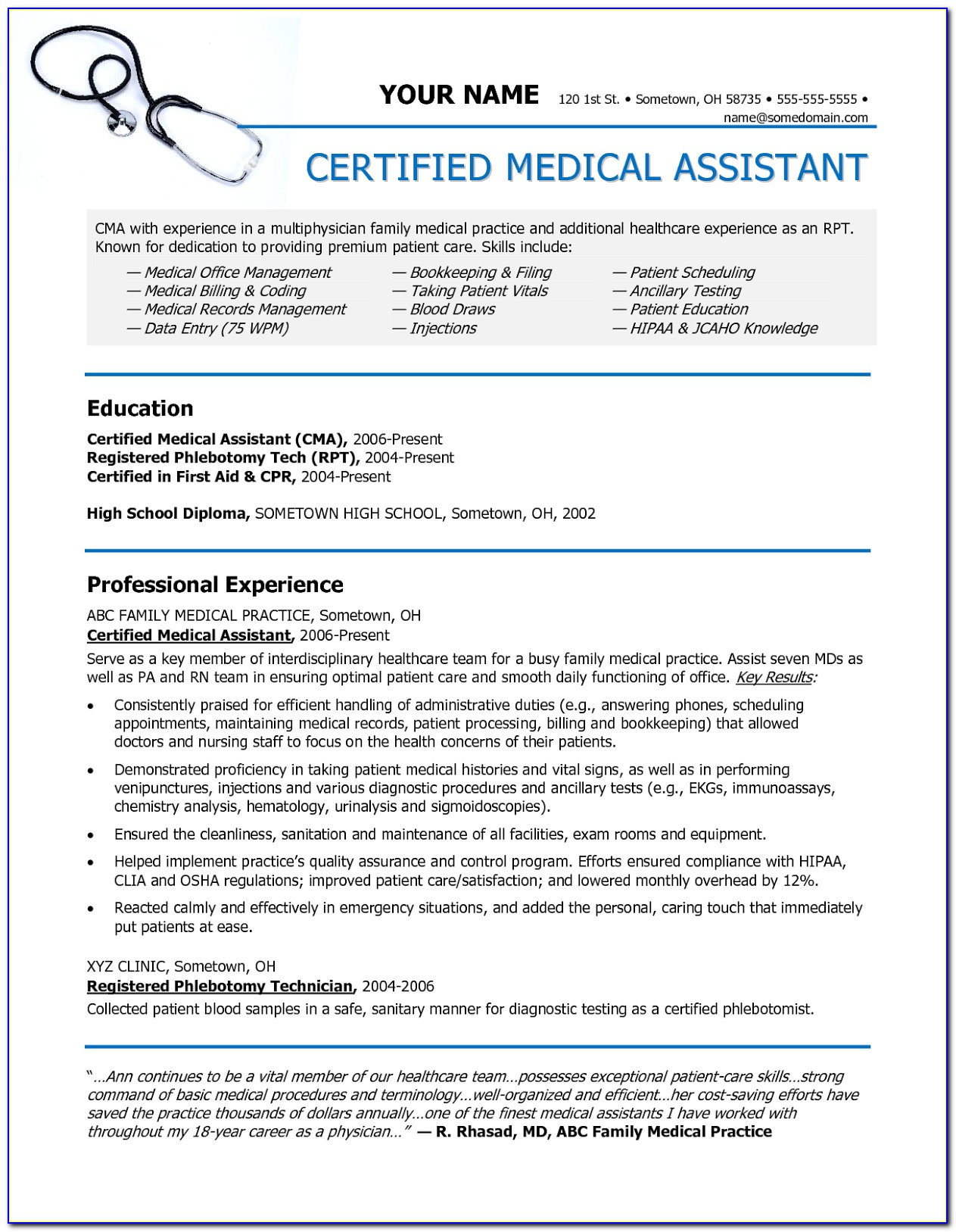 Resume Samples For Medical Office Assistant