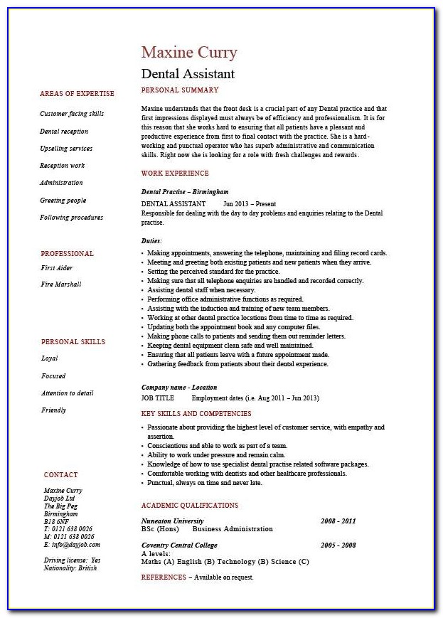 Resume Summary Examples For Dental Assistant