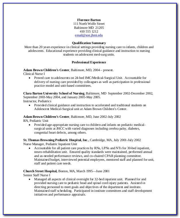 Resume Summary Samples For Nurses