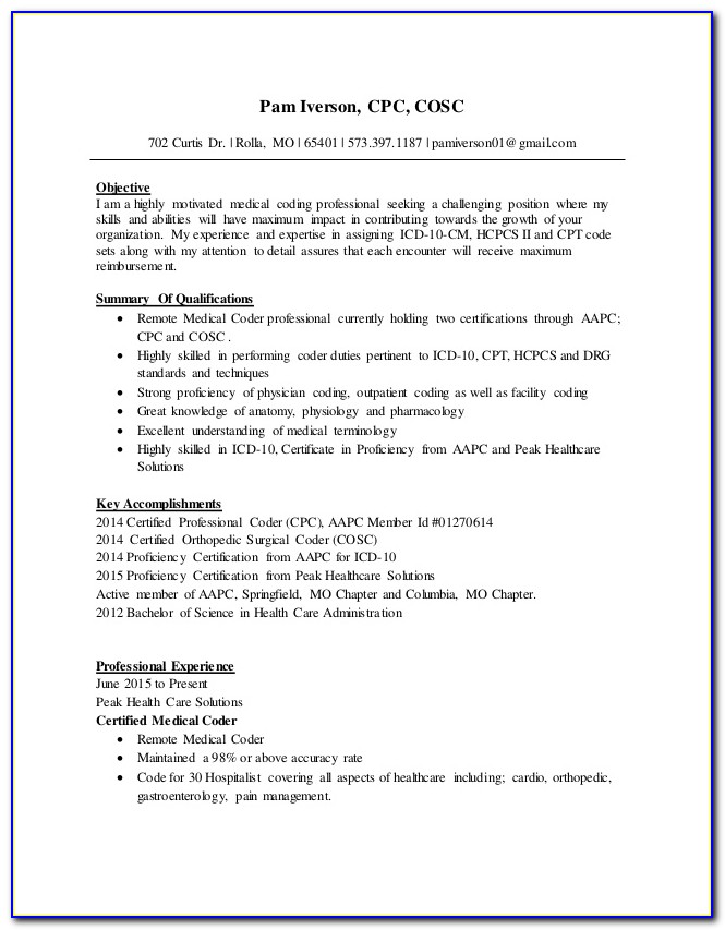 Resume Template For Medical Billing And Coding