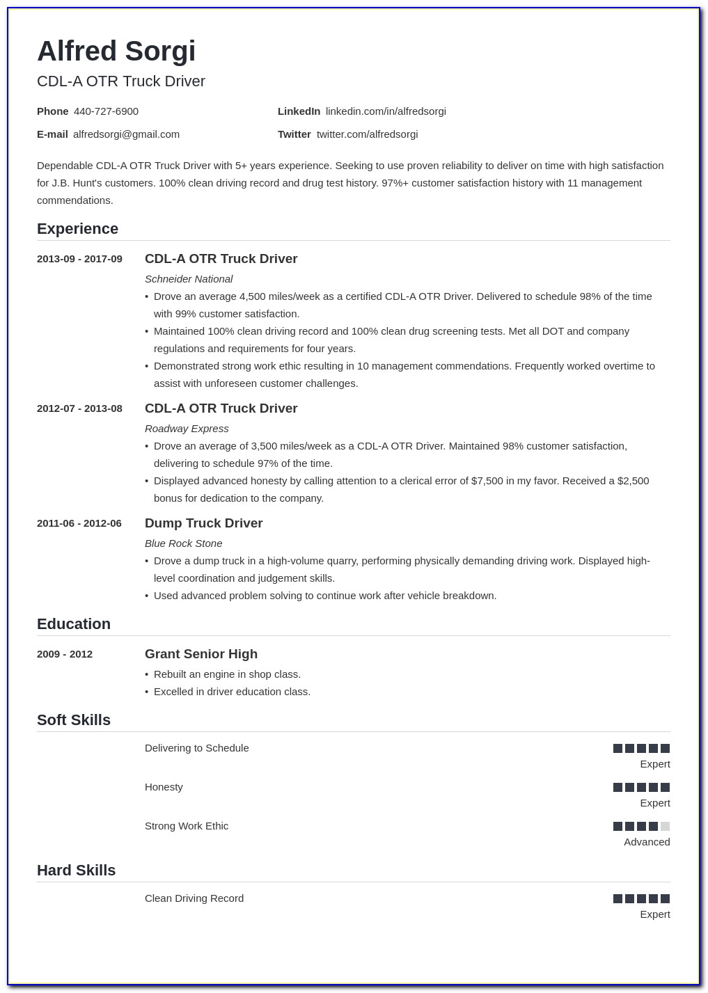 Resume Templates For Driving Jobs