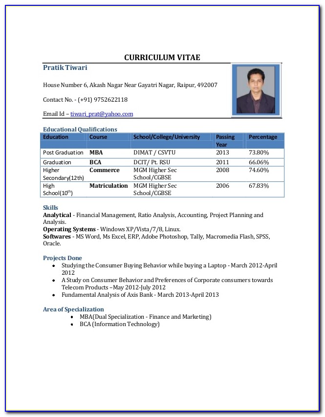 Resume Writing Format Examples