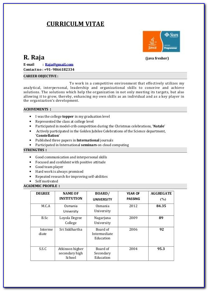 Resume Writing Format For College Students