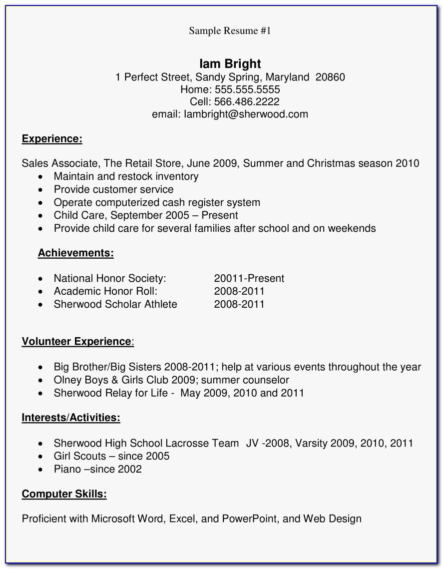 Sample Cv For A Student In High School
