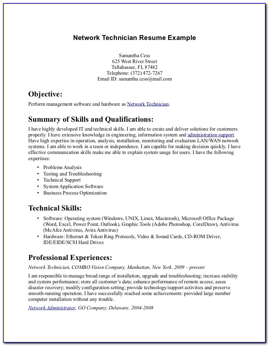 Sample Of Simple Resume Format