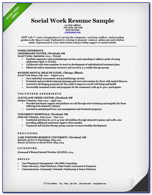 Sample Resume For A Social Worker