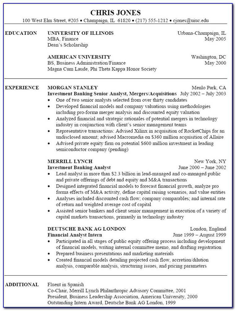 Sample Resume For Experienced Bankers