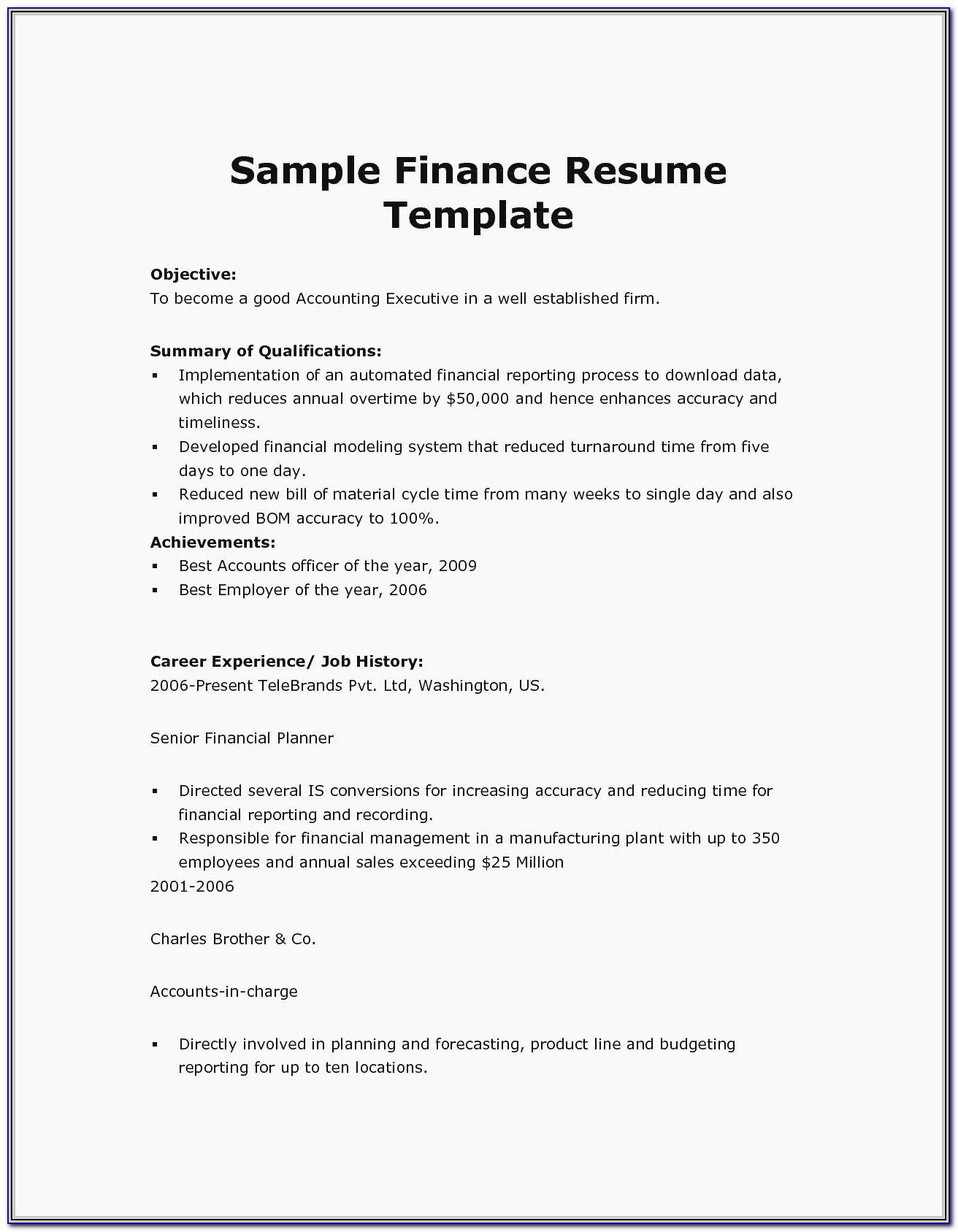 Sample Resume For Freshers Mba Finance And Marketing