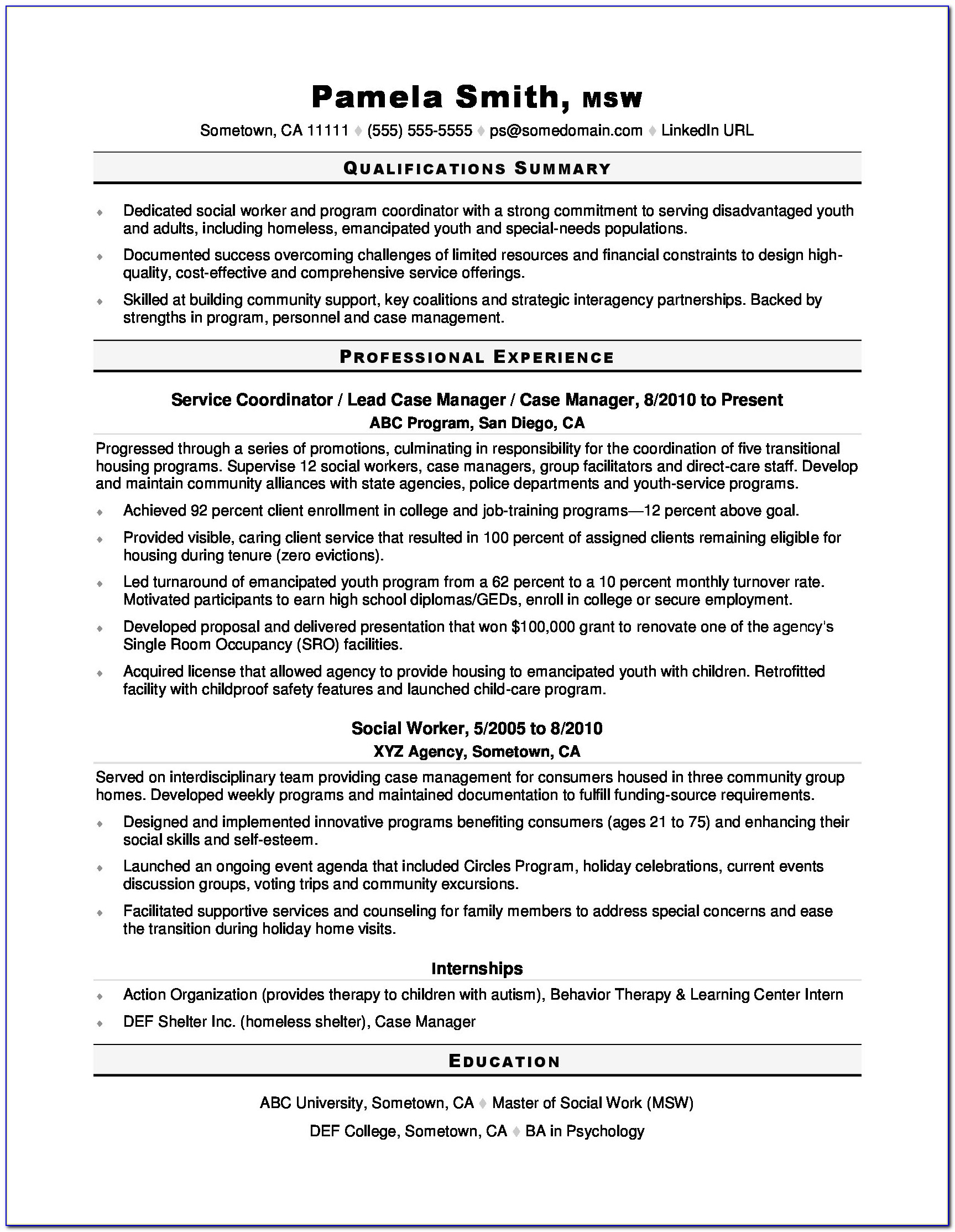 Sample Resume For Geriatric Social Worker