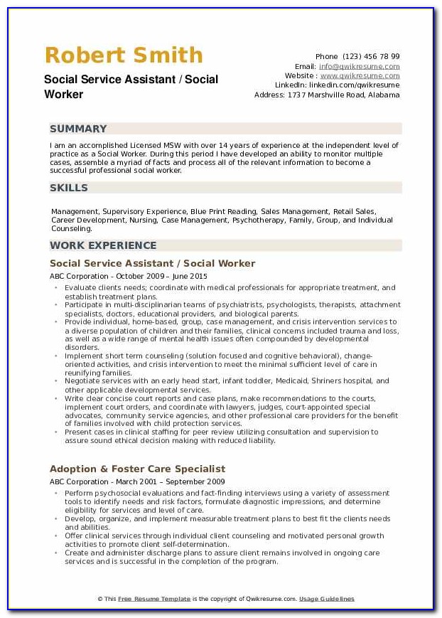 Sample Resume For Hospital Social Worker