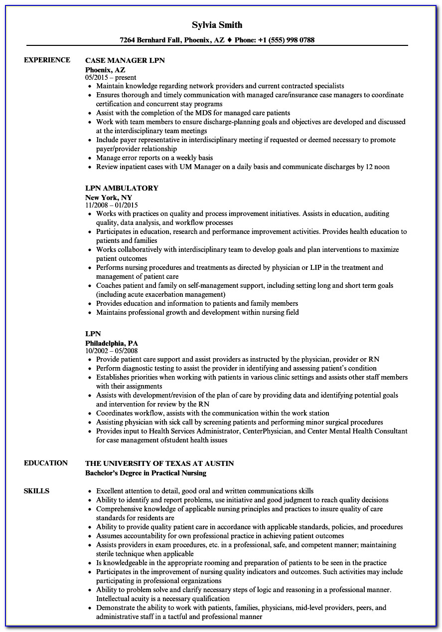 Sample Resume For Lpn Position