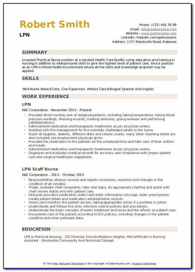 Sample Resume For Lpn With Experience