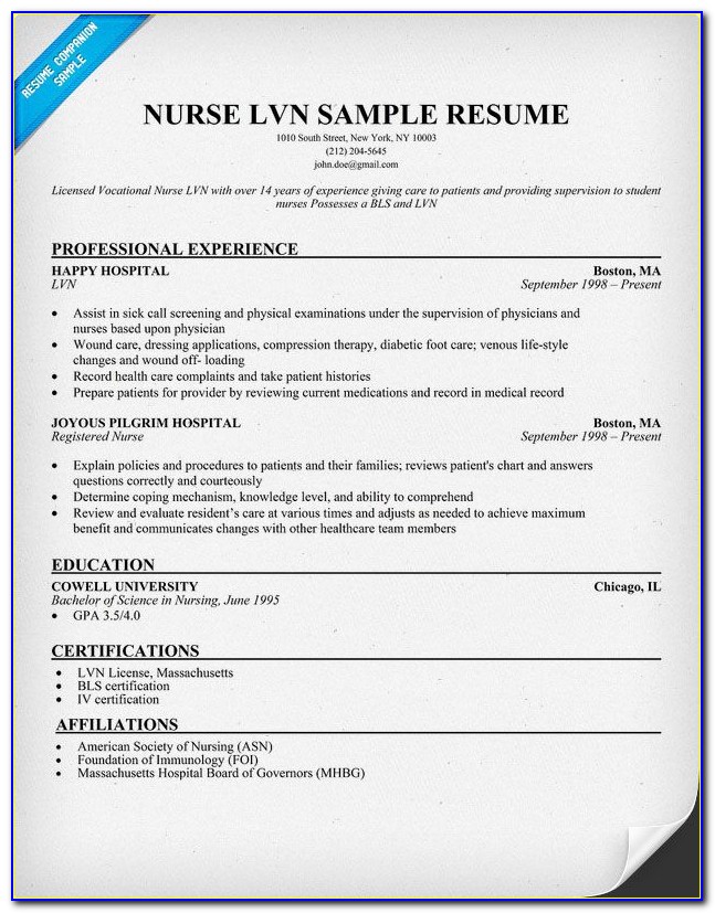 Sample Resume For Lvn Nurse