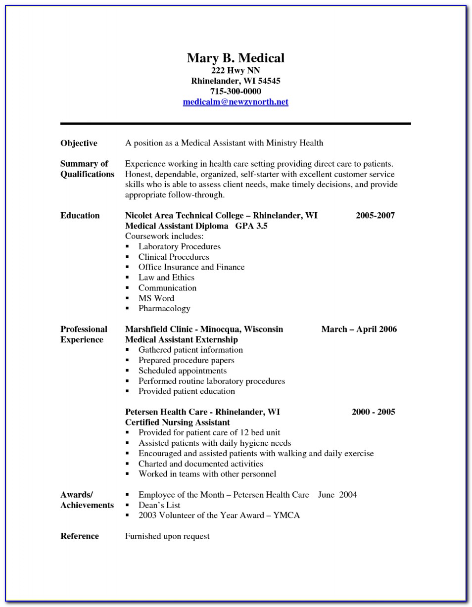 Sample Resume For Medical Office Assistant With No Experience