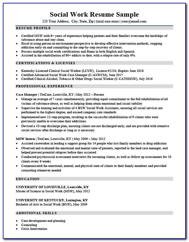 Sample Resume For Medical Social Worker