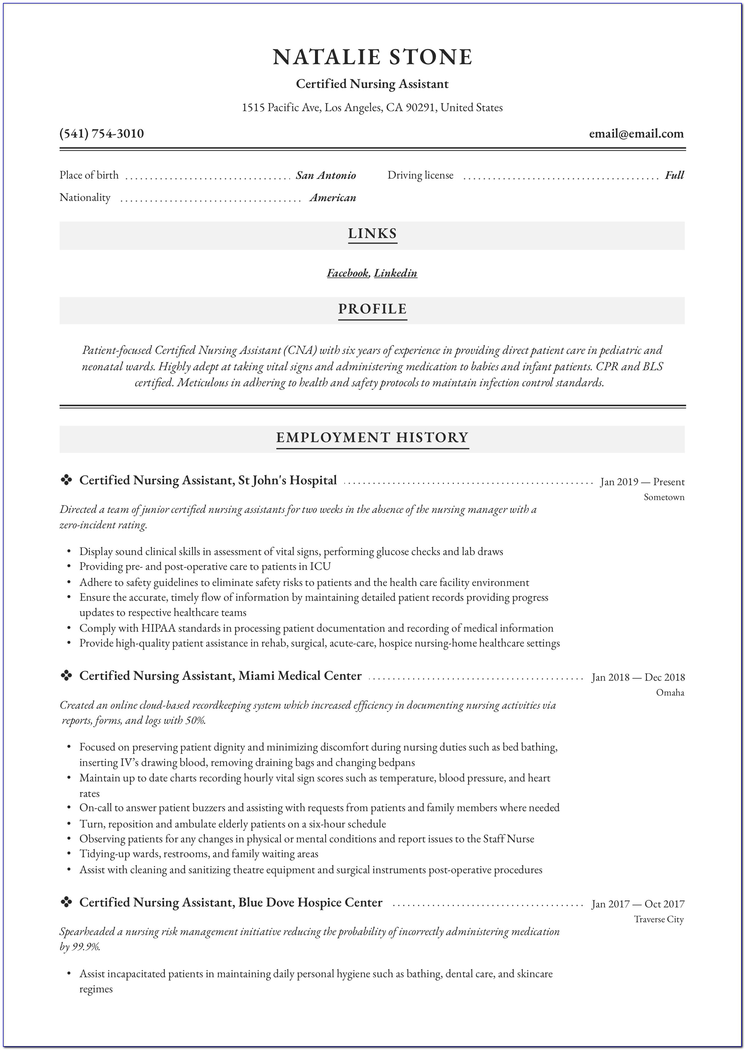 Sample Resume For Nursing Aide