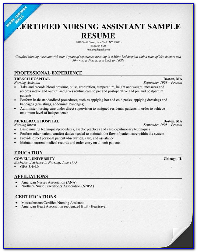 Sample Resume For Nursing Assistant