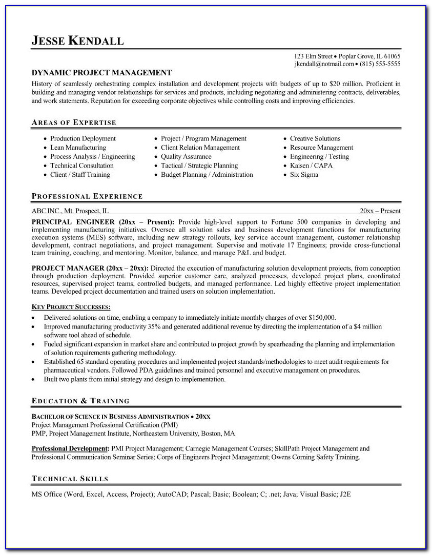 Sample Resume For Project Manager