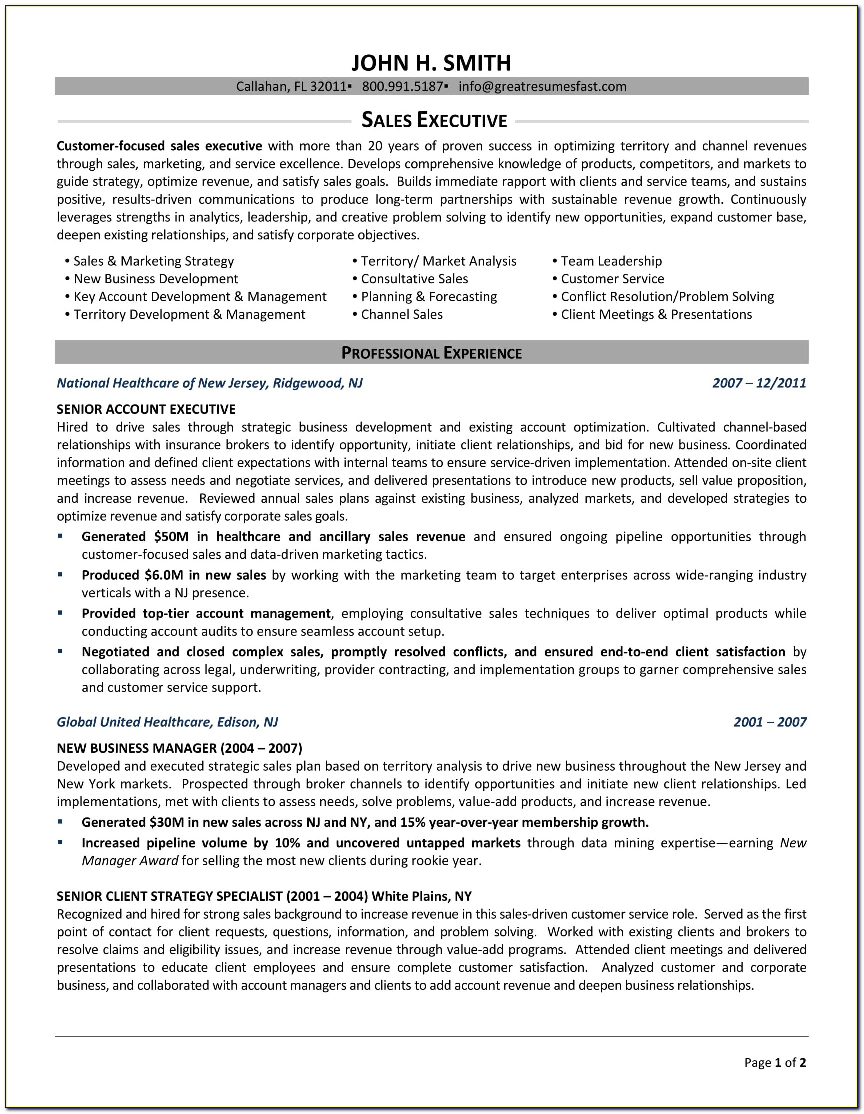 Sample Resume For Sales Manager
